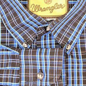 Wrangler Men's Western Button Down Shirt – Blue Plaid – Size Medium